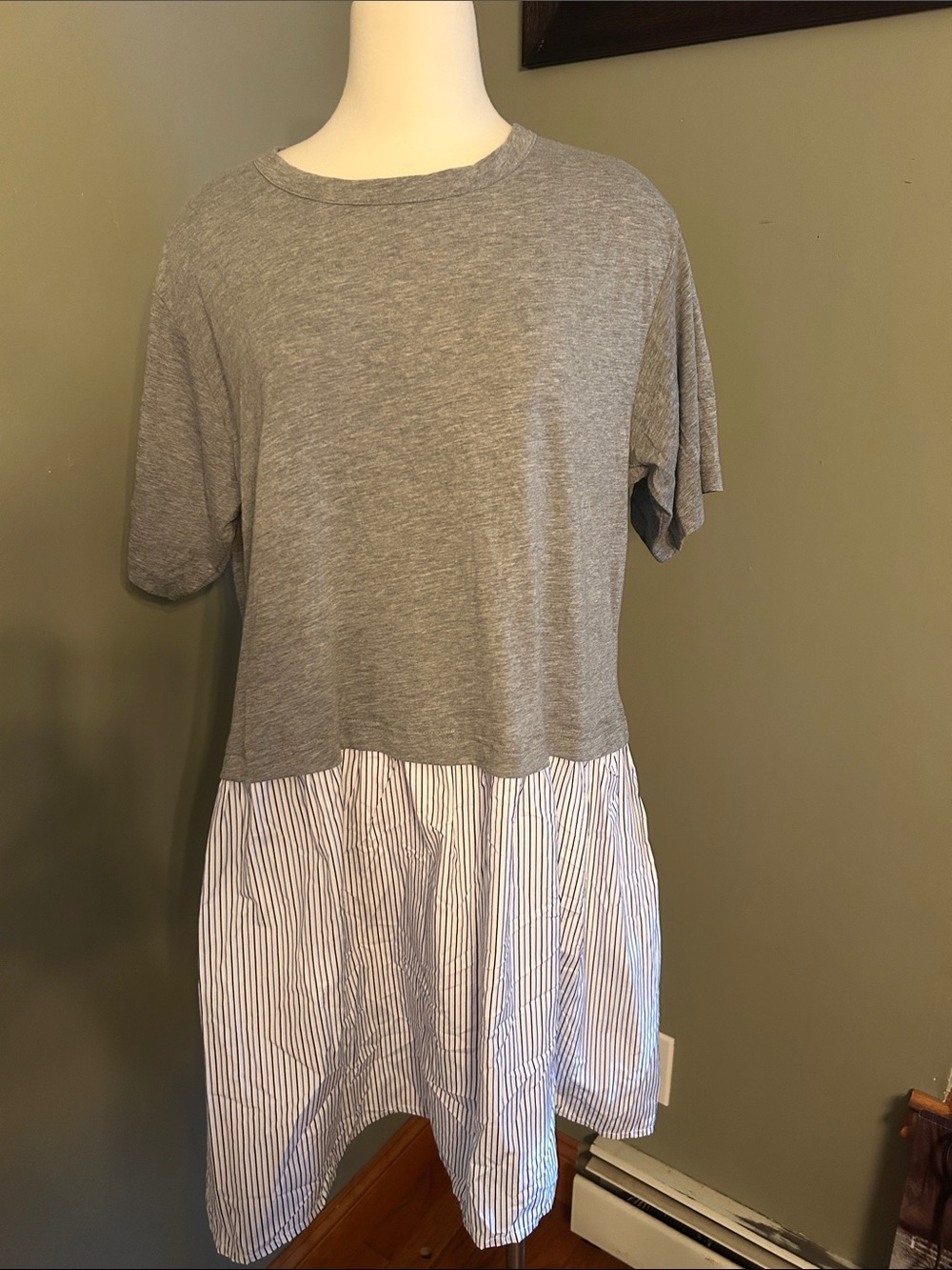 ASOS Maternity Grey Knit dress with Blue & White Striped Hem